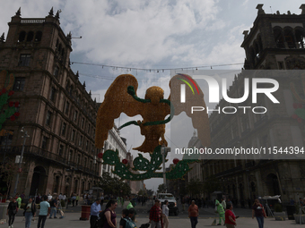 View of a monumental eagle on 20 de Noviembre Avenue in Mexico City, Mexico, on September 3, 2024, on the eve of Mexican Independence Day, w...