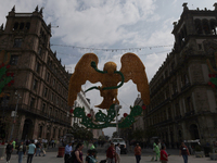 View of a monumental eagle on 20 de Noviembre Avenue in Mexico City, Mexico, on September 3, 2024, on the eve of Mexican Independence Day, w...