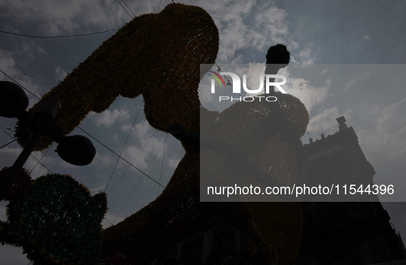 View of a monumental eagle on 20 de Noviembre Avenue in Mexico City, Mexico, on September 3, 2024, on the eve of Mexican Independence Day, w...