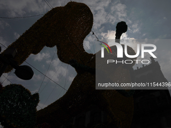 View of a monumental eagle on 20 de Noviembre Avenue in Mexico City, Mexico, on September 3, 2024, on the eve of Mexican Independence Day, w...