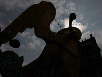 View of a monumental eagle on 20 de Noviembre Avenue in Mexico City, Mexico, on September 3, 2024, on the eve of Mexican Independence Day, w...