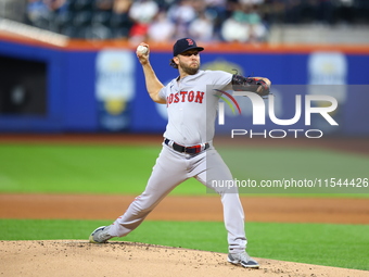 Boston Red Sox pitcher Kutter Crawford #50 throws during the first inning of the baseball game against the New York Mets at Citi Field in Co...