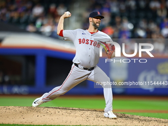 Boston Red Sox pitcher Chris Martin #55 throws during the ninth inning of the baseball game against the New York Mets at Citi Field in Coron...