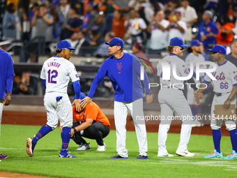 The New York Mets celebrate after their 7-2 win against the Boston Red Sox at Citi Field in Corona, N.Y., on September 3, 2024. (