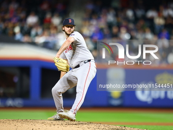 Boston Red Sox pitcher Justin Slaten #63 throws during the seventh inning of the baseball game against the New York Mets at Citi Field in Co...