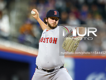 Boston Red Sox pitcher Justin Slaten #63 throws during the seventh inning of the baseball game against the New York Mets at Citi Field in Co...