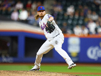 New York Mets relief pitcher Ryne Stanek #55 throws during the ninth inning of the baseball game against the Boston Red Sox at Citi Field in...