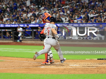 Boston Red Sox Masataka Yoshida #7 scores during the fifth inning of the baseball game against the New York Mets at Citi Field in Corona, N....