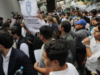 Law students from different universities join a demonstration outside the Sala de Armas in the Ciudad Deportiva to protest against the judic...