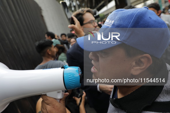 Law students from different universities join a demonstration outside the Sala de Armas in the Ciudad Deportiva in Mexico City, Mexico, to p...