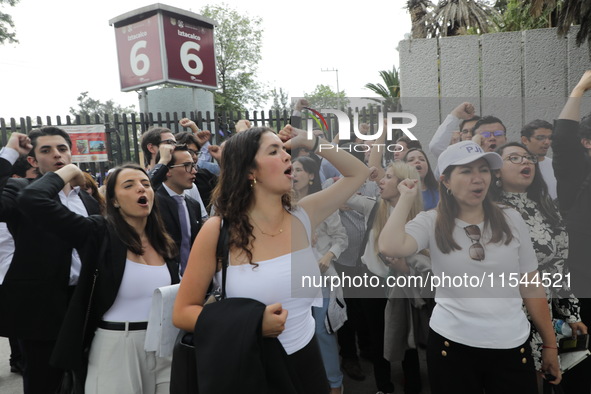 Law students from different universities join a demonstration outside the Sala de Armas in the Ciudad Deportiva to protest against the judic...