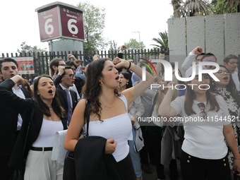 Law students from different universities join a demonstration outside the Sala de Armas in the Ciudad Deportiva to protest against the judic...