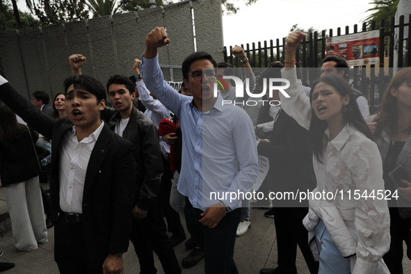 Law students from different universities join a demonstration outside the Sala de Armas in the Ciudad Deportiva to protest against the judic...