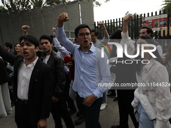 Law students from different universities join a demonstration outside the Sala de Armas in the Ciudad Deportiva to protest against the judic...