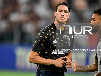 Dusan Vlahovic of Juventus during the Serie A match between Juventus FC and AS Roma at Allianz Stadium in Turin, Italy, on September 1, 2024...