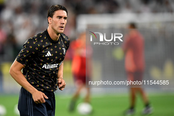 Dusan Vlahovic of Juventus during the Serie A match between Juventus FC and AS Roma at Allianz Stadium in Turin, Italy, on September 1, 2024...