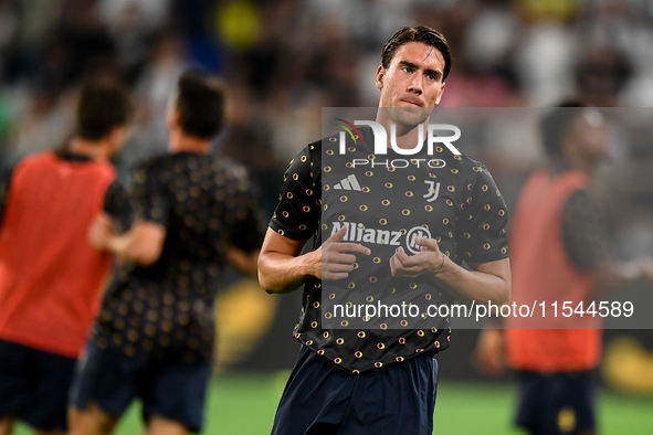 Dusan Vlahovic of Juventus during the Serie A match between Juventus FC and AS Roma at Allianz Stadium in Turin, Italy, on September 1, 2024...