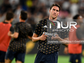 Dusan Vlahovic of Juventus during the Serie A match between Juventus FC and AS Roma at Allianz Stadium in Turin, Italy, on September 1, 2024...