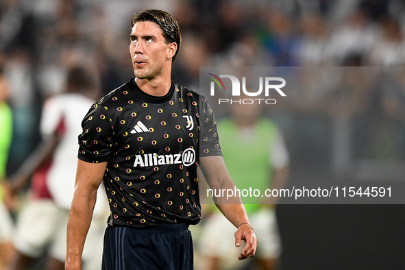 Dusan Vlahovic of Juventus during the Serie A match between Juventus FC and AS Roma at Allianz Stadium in Turin, Italy, on September 1, 2024...