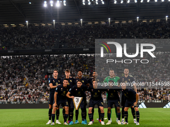 The Juventus team poses before the Serie A match between Juventus FC and AS Roma at Allianz Stadium in Turin, Italy, on September 1, 2024. (