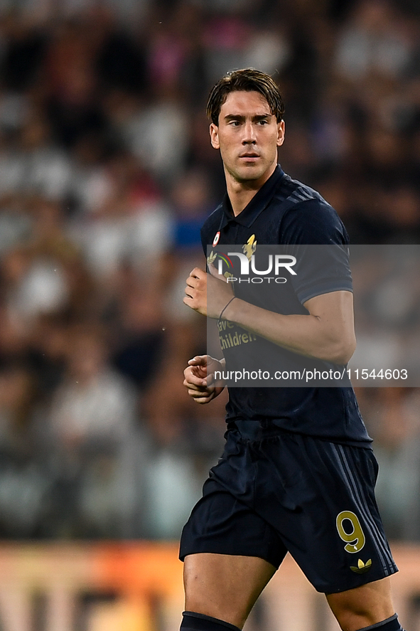 Dusan Vlahovic of Juventus during the Serie A match between Juventus FC and AS Roma at Allianz Stadium in Turin, Italy, on September 1, 2024...