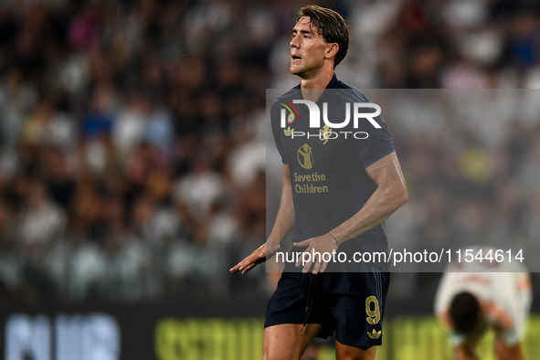 Dusan Vlahovic of Juventus during the Serie A match between Juventus FC and AS Roma at Allianz Stadium in Turin, Italy, on September 1, 2024...