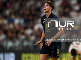 Dusan Vlahovic of Juventus during the Serie A match between Juventus FC and AS Roma at Allianz Stadium in Turin, Italy, on September 1, 2024...