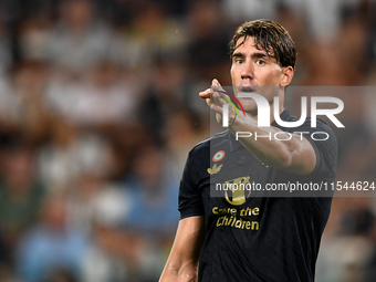 Dusan Vlahovic of Juventus during the Serie A match between Juventus FC and AS Roma at Allianz Stadium in Turin, Italy, on September 1, 2024...