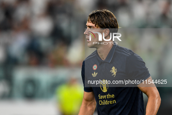 Dusan Vlahovic of Juventus during the Serie A match between Juventus FC and AS Roma at Allianz Stadium in Turin, Italy, on September 1, 2024...