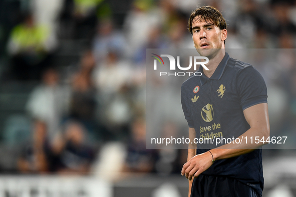 Dusan Vlahovic of Juventus during the Serie A match between Juventus FC and AS Roma at Allianz Stadium in Turin, Italy, on September 1, 2024...