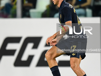 Andrea Cambiaso of Juventus during the Serie A match between Juventus FC and AS Roma at Allianz Stadium in Turin, Italy, on September 1, 202...