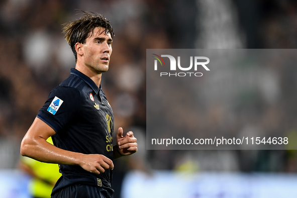 Dusan Vlahovic of Juventus during the Serie A match between Juventus FC and AS Roma at Allianz Stadium in Turin, Italy, on September 1, 2024...