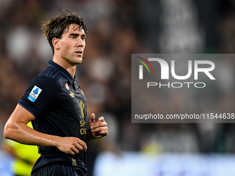 Dusan Vlahovic of Juventus during the Serie A match between Juventus FC and AS Roma at Allianz Stadium in Turin, Italy, on September 1, 2024...