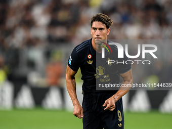 Dusan Vlahovic of Juventus during the Serie A match between Juventus FC and AS Roma at Allianz Stadium in Turin, Italy, on September 1, 2024...