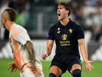 Dusan Vlahovic of Juventus shows disappointment during the Serie A match between Juventus FC and AS Roma at Allianz Stadium in Turin, Italy,...