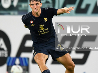 Andrea Cambiaso of Juventus during the Serie A match between Juventus FC and AS Roma at Allianz Stadium in Turin, Italy, on September 1, 202...