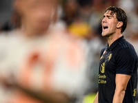 Dusan Vlahovic of Juventus shows disappointment during the Serie A match between Juventus FC and AS Roma at Allianz Stadium in Turin, Italy,...