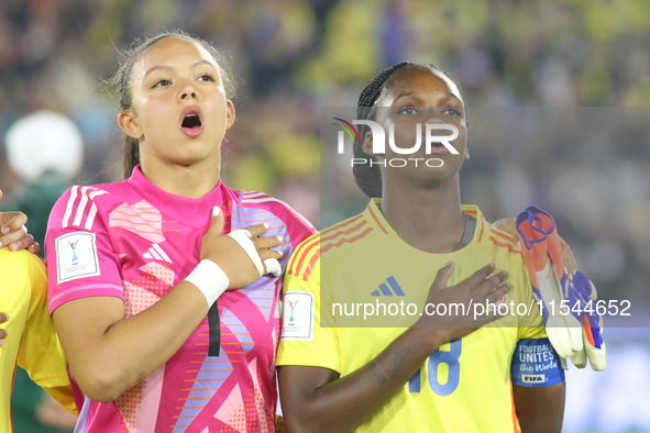 Luisa Agudelo and Linda Caicedo of Colombia during the FIFA U-20 Women's World Cup 2024 match between Colombia and Cameroon at the El Campin...