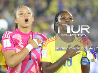 Luisa Agudelo and Linda Caicedo of Colombia during the FIFA U-20 Women's World Cup 2024 match between Colombia and Cameroon at the El Campin...