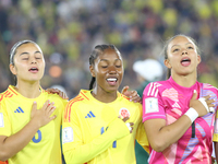 Cirstina Motta (left), Sintia Cabezas, and Luisa Agudelo of Colombia during the FIFA U-20 Women's World Cup 2024 match between Colombia and...