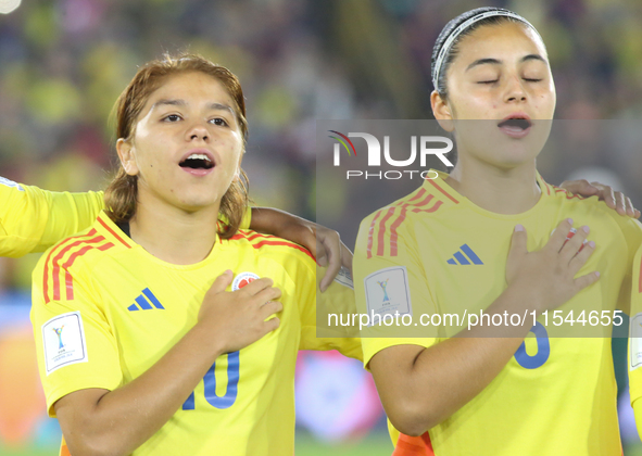 Gabriela Rodriguez and Cristina Motta of Colombia during the FIFA U-20 Women's World Cup 2024 match between Colombia and Cameroon at the El...