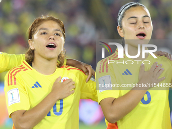 Gabriela Rodriguez and Cristina Motta of Colombia during the FIFA U-20 Women's World Cup 2024 match between Colombia and Cameroon at the El...