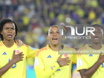 Karla Torres, Mary Jose Alvarez, and Yunaira Lopez of Colombia during the FIFA U-20 Women's World Cup 2024 match between Colombia and Camero...