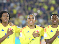 Karla Torres, Mary Jose Alvarez, and Yunaira Lopez of Colombia during the FIFA U-20 Women's World Cup 2024 match between Colombia and Camero...