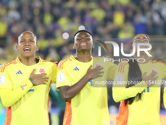 Mary Jose Alvarez, Yunaira Lopez, and Maithe Lopez of Colombia during the FIFA U-20 Women's World Cup 2024 match between Colombia and Camero...