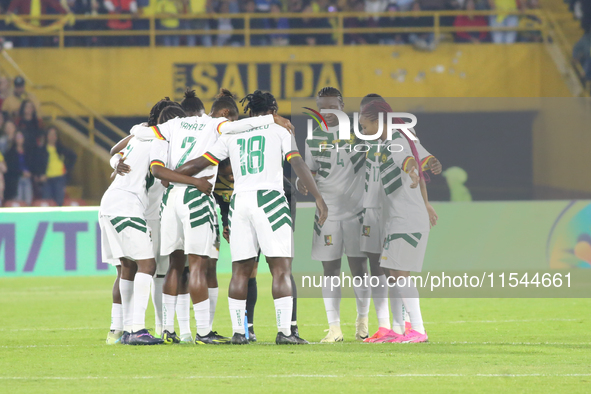 Cameroon players during the FIFA U-20 Women's World Cup 2024 match between Colombia and Cameroon at the El Campin stadium in Bogota, Colombi...