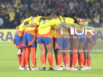 Colombia players during the FIFA U-20 Women's World Cup 2024 match between Colombia and Cameroon at the El Campin stadium in Bogota, Colombi...