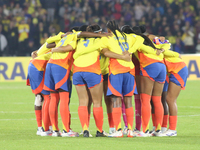 Colombia players during the FIFA U-20 Women's World Cup 2024 match between Colombia and Cameroon at the El Campin stadium in Bogota, Colombi...