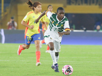 Lamine Mana of Cameroon controls the ball during the FIFA U-20 Women's World Cup 2024 match between Colombia and Cameroon at the El Campin s...