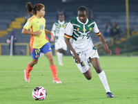 Lamine Mana of Cameroon controls the ball during the FIFA U-20 Women's World Cup 2024 match between Colombia and Cameroon at the El Campin s...